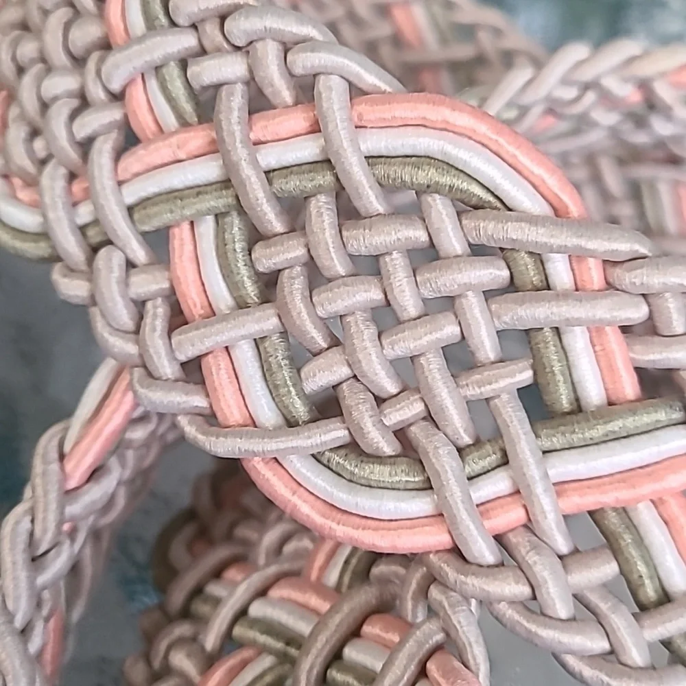 Beautiful braided belt made in India size 9 NEUTRAL‎ TAN WHITE PINK